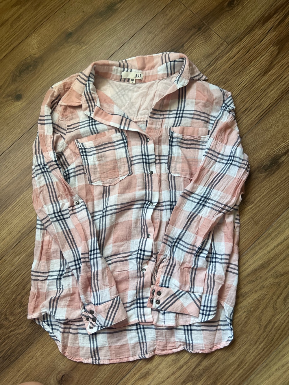 KUT from the Kloth Pink Plaid Button Down Shirt L